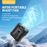Orashare WF06 พัดลมคาดเอวแบบพกพา6000mAhพร้อมแหล่งจ่ายไฟเคลื่อนที่และไฟ LED ฉุกเฉินพัดลมพกพาแขวนคอและ