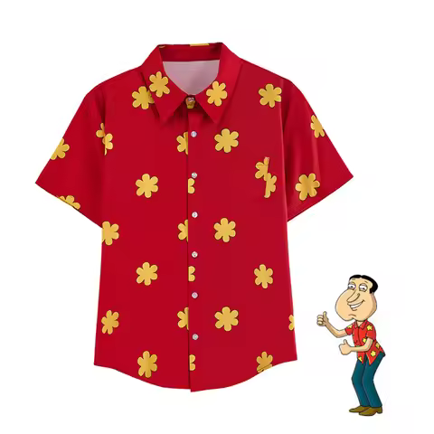 Giggity Quagmire Glenn Cosplay Costume Red Printed Short Sleeves Shirt Quagmire Family Man Coast Bea