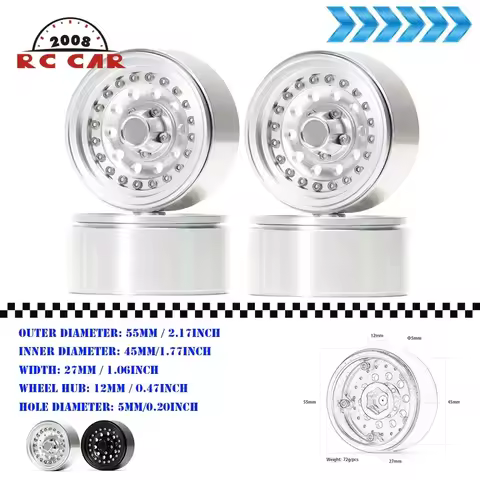 1.9inch Aluminum Alloy Beadlock Wheel Rim for 1/10 RC Crawler Axial SCX10 90046 AXI03007 TRX4 Bronco