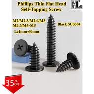 [HL-ZGLS] Black SUS304 Phillips Thin Flat Head Self-Tapping Screw M2/M2.3/M2.6/M3/M3.5/M4-M8 Cross F