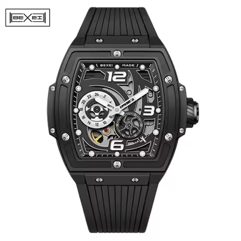 BEXEI 9139 Automatic Man Watch Sapphire Mechanical Skeleton Movement Cool Men's watches Luxury Lumin