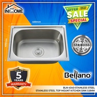 Kitchen Top Mount Single Bowl Stainless Steel Sink(460 x 400 x 200mm x0.8) [BLN-4340]