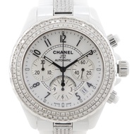 二手 CHANEL J12 手錶，後鑲鑽機芯 2894-2 H1007，陶瓷和鑽石自動計時表，白色錶盤，J12，男士款。