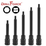 Drillforce 1/2" Drive Hexagon Socket Bit S2+CRV Adapter Allen Key Wrench Home Repair Tools H4/H5/H6/