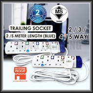 [SIRIM] 2M 5M Extension White Blue Trailing Socket Multiple Universal Plug Adapter Neon Light 2/3/4/