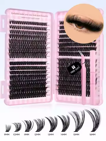 GROINNEYA Eyelash Clusters Kit Large capacity Wispy Individual Lashes Natural DIY Cluster Eyelash Ex