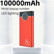 100000mAh PowerBank Mirror Clock Display Digital Power Bank Large Capacity Power Bank 2pcs LED Light