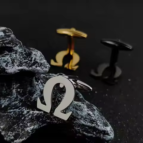 18K Gold-plated Stainless Steel Cufflinks Omega Symbol Design, Fashion Lapel Pin, Gift for Friends