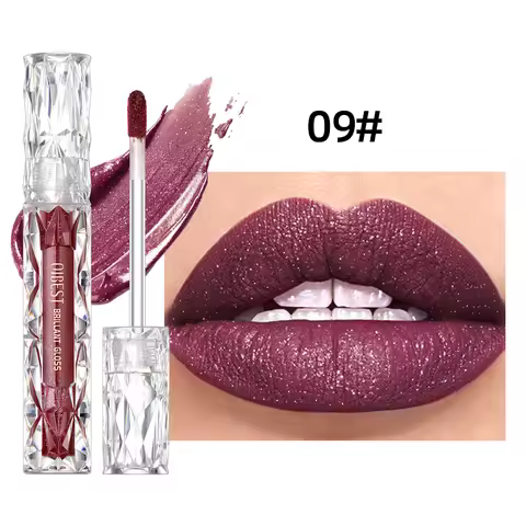 QIBEST Waterproof Diamond Shimmer Glitter Lipgloss Matte Liquid Lipstick Shiny Pearl Lip Glaze Long 