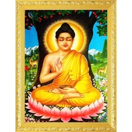 Pokok Bodhi Besar dan Kecil Di Bawah Patung Buddha Shakyamuni Buddha Potret Gantung Lukisan Pelekat 