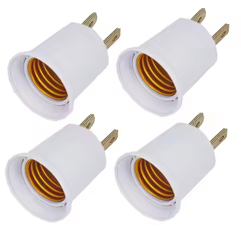EU US Lightbulb Plug 2-Prong to E26 E27 Screw Bulb Socket Adapter Convert Lamp Light PBT Fire Resist