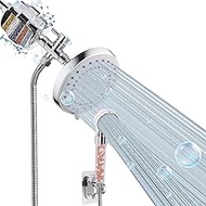 HarJue Filter Shower Head, High Pressure Multi-Function 5″ Round Shower Head with Filter Combo for Hard Water, Remove Chlorine Fluoride and Harmful Substances- 1 Replaceable Filter Cartridge, Chrome