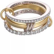 Stainless Steel Interlocking Full Diamond Zircon Ring Two-Color Multi-Element Hot Product AC79