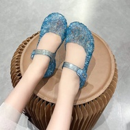 2024 Crystal Jelly Children Sandals Princess Shoes Medium High Heel Crystal Female Baby Sandals Slip