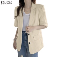 ZANZEA Women Korean Fashion Lapel Collar Short Sleeve Button Fake Pockets Blazer