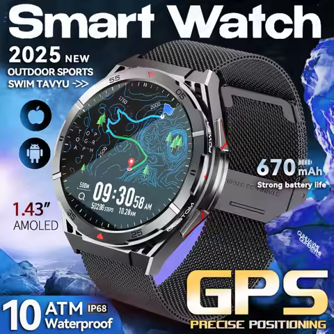 2025 Built-in GPS SmartWatch Men 466*466 AMOLED HD 150+Sport Modes Compass BT Call Health Monitor IP