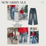 SLYQ COZY BAGGY DENIM PANTS กางเกงยีนส์สียีนส์เข้ม ขากระบอกใหญ่ ฟอกเข่าเบสิค