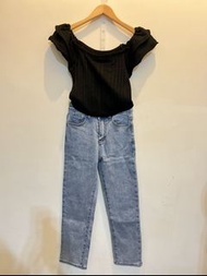 韓國fsy小直筒牛仔褲set韓版針織短版上衣
