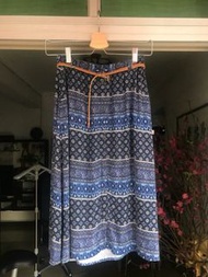 Stradivarius藍色花紋半身中長裙blue pattern high waist midi skirt dress A&F Abercrombie & Fitch AF Hollister H