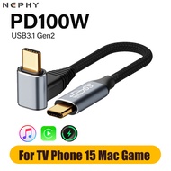90 Degree Elbow USB 3.1 Gen 2 Type C Cable For iPhone 15 Macbook iPad Samsung Steam Deck PS5 4K 100W 5A Fast charging 10Gbps Data Charger USBC 1M 2M 3M Thunderbolt 3/4 USB 3.0 3.0