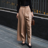 IVORYA - Women's Brown Wide Leg Pleated Trousers - YT9976