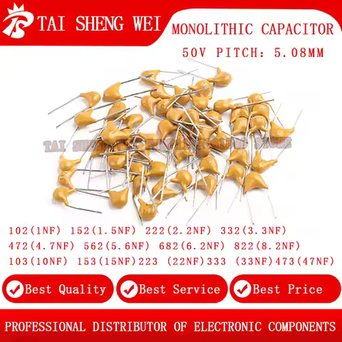 50pcs 50V Monolithic capacitor 102 1NF 152 1.5NF 222 2.2NF 3.3NF 472 4.7NF 5.6NF 6.2NF 8.2NF 103 10N