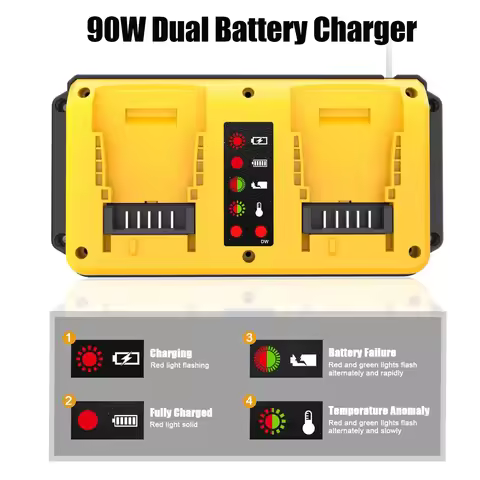90W Fast Dual Battery Charger Replacement for Dewalt 18V 20V Lithium Battery Rechargeable DCB207 DCB