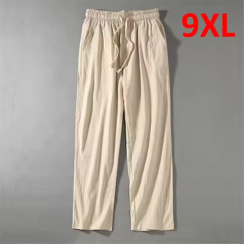 Linen Pants Men Plus Size 9XL 8XL Pants Summer Linen Trousers Male Fashion Casual Solid Color Pants 