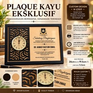 Plaque Kayu Custom Dengan Jam | Hadiah Penghargaan | Cenderahati Korporat | Custom Logo & Nama | Woo