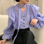 ATASAN BLOUSE WANITA LILAC LENGAN PANJANG KOREAN STYLE