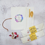 客製化婚禮小物 環保餐具 帆布收納套組 含吸管木筷湯匙 紫色花圈