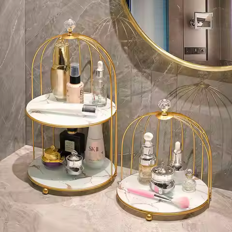 Iron Art Cosmetic Shelf Makeup Organizer Dressing Table Lipstick Perfume Makeup Storage Shelf Bathro