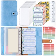 PU A6 Soft Budget Binder Planner 6 Hole Binder Pockets Colorful Notebook Binder Creative with 12pcs 