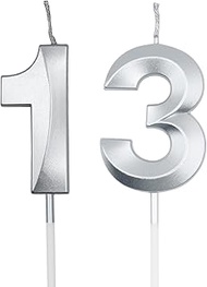Silver 13th & 31st Birthday Candles for Cakes, Number 13 31 Candle Cake Cupcake Topper for Birthday 