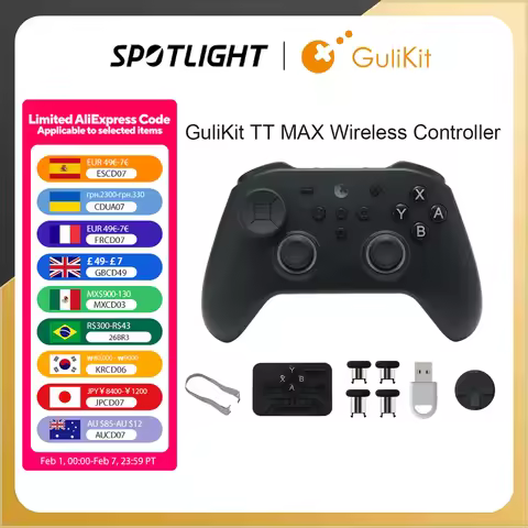 GuliKit TT MAX Wireless Game Controller with Tension Adjustable TMR Joysticks Anti Drift Gamepad for