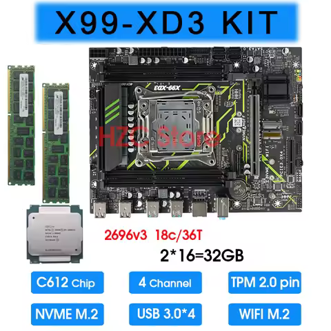X99 DDR3 Motherboard Combo set kit with Xeon E5 2696 V3 CPU and 32GB DDR3 1600MHZ Memory completo se