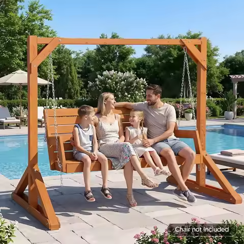 Heavy Duty Wooden Swing Frame for Adults Kids, Stable Frame Porch Swing Bench Stand for Outdoor, Bac