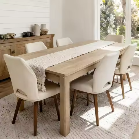 Farmhouse Dining Table, 70" Rectangular Wooden Kitchen Table for 4–6 People, Modern Dining Table & H