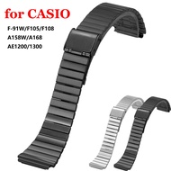 สำหรับ Casio W800h F91W AE1200สายนาฬิกาอเนกประสงค์18มม. สแตนเลส Casio นาฬิกาข้อมือสายเหล็ก F 91W สายสายนาฬิกาข้อมือโลหะบางเฉียบพร้อมหัวเข็มขัดพับ