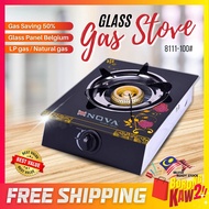 8111-100# Single Burner Glass Gas Stove Burner Tempered Glass Stainless Body Cooking Stove Dapur Gas