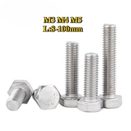 sus316 Hex Bolt M3M4M5 DIN933 Full Thread Skru Screw Bolt and Nut【YHL】