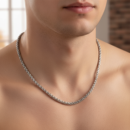 Stainless Steel Wheat Chain Necklace in Silver for Men and Women, 3.0 mm, 20 to 24 Inches