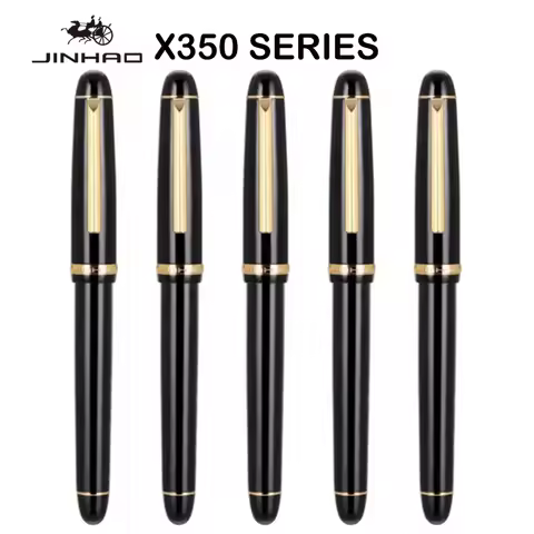 1/5 PCS JINHAO X350 Metal Fountain Pen Black Gold EF F M Iridium Nib School Office Supplies Ink Pens
