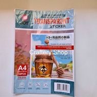 Joy Transparent Sticker Paper A4 Size 10 pieces 170gsm