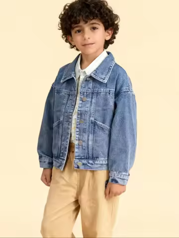 Boys' Button-Up Denim Jacket Flight Suit Spring Autumn Pocket Detail Cowboy Top Coat