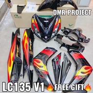 [ FREE GIFT ] LC135 V1 BODY COVER SET HITAM MERAH API COVER SET SIAP TAMPAL LCV1 RAPIDO COVER SET LC