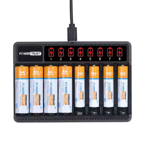 AA 2800mAh Rechargeable Batteries + AAA 1100mAh Rechargeable Battery with 8Slots Charger for AA AAA