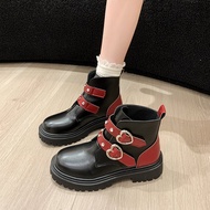 woman ankle boots black/red pu leather Y2K
