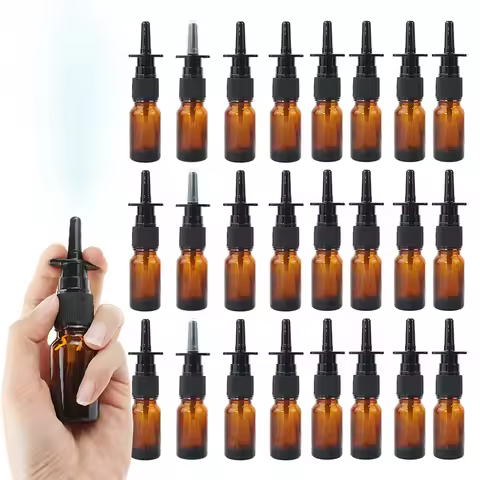 6/10/20/50pack 10ml Amber Nasal Spray Bottle Glass Nose Mist Sprayer Press Spray Head Empty Bottles 