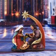 【15CM Holy Family Nativity Set】Resin Statue with Bethlehem Star - Virgin Mary & Joseph with Baby Jes